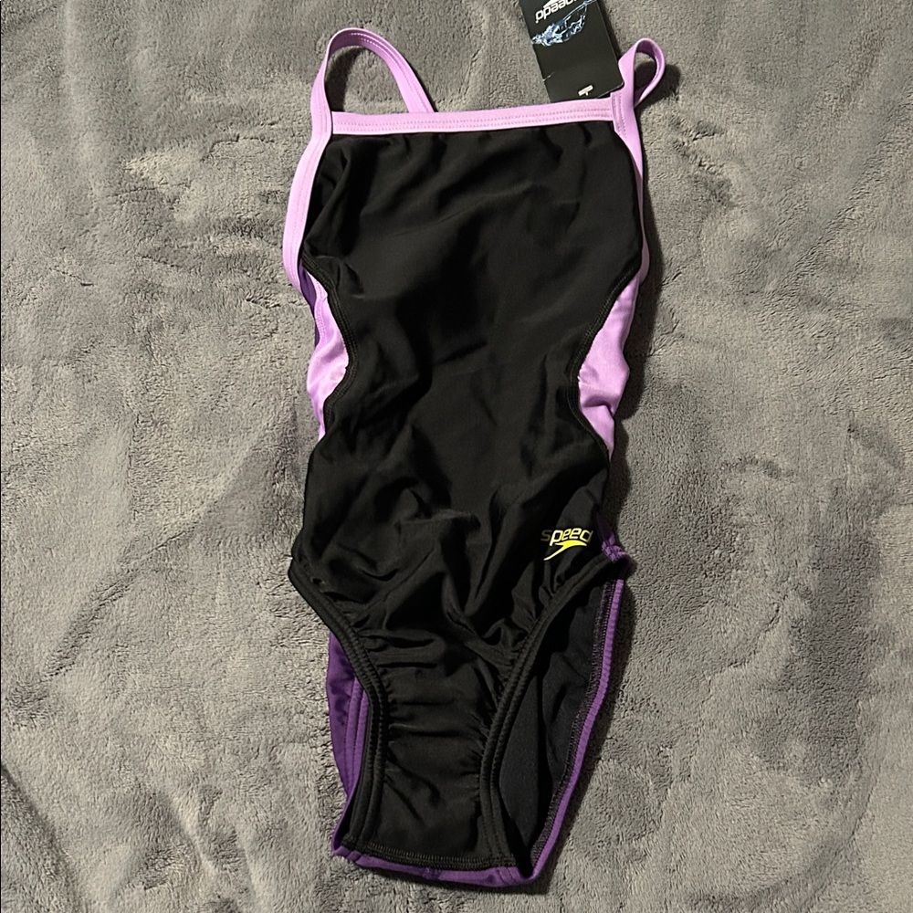 Speedo Black and Purple Women's One Piece Swimsuit
